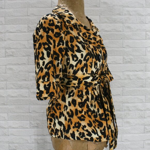 XXI Jacket Wrap Short Sleeve Animal Print Leopard Double Breasted Tie Belt S - Picture 4 of 14
